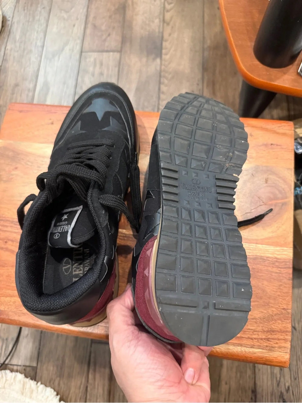 Valentino Garavani Black Sneakers with Burgundy Heel Accent
